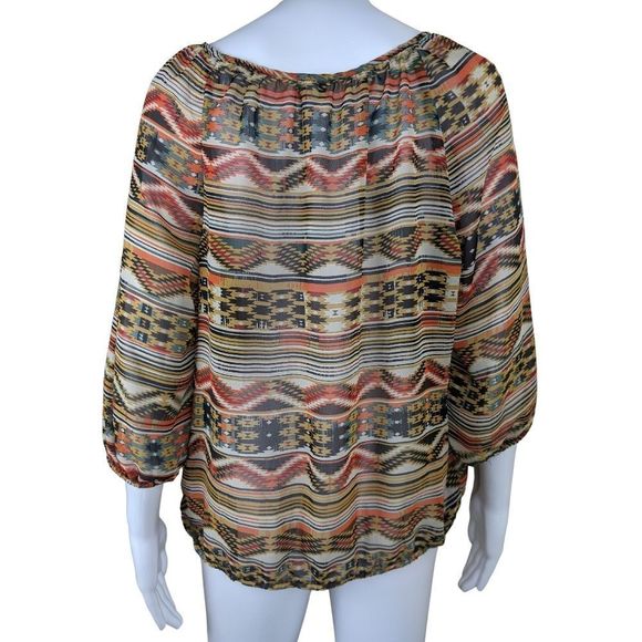 Speechless XL Aztec Tribal Geometric Design Sheer V Neck 3/4 Sleeve Blouse - Picture 7 of 10